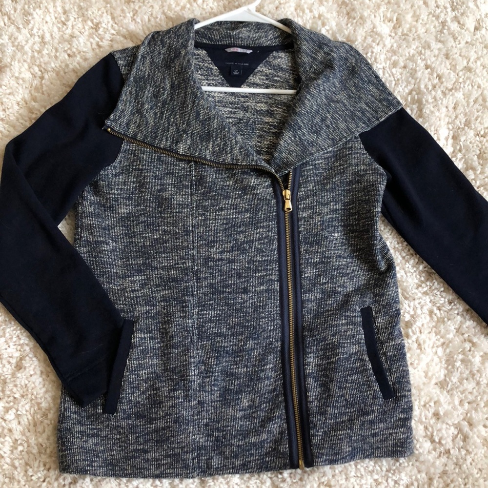 Metallic-knit blazer-style sweatshirt